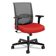 HON Convergence Mid-Back Task Chair, Swivel-Tilt, Supports Up to 275 lb, 16.5" to 21" Seat Height, Red Seat, Black Back/Base (CMZ1ACU67)