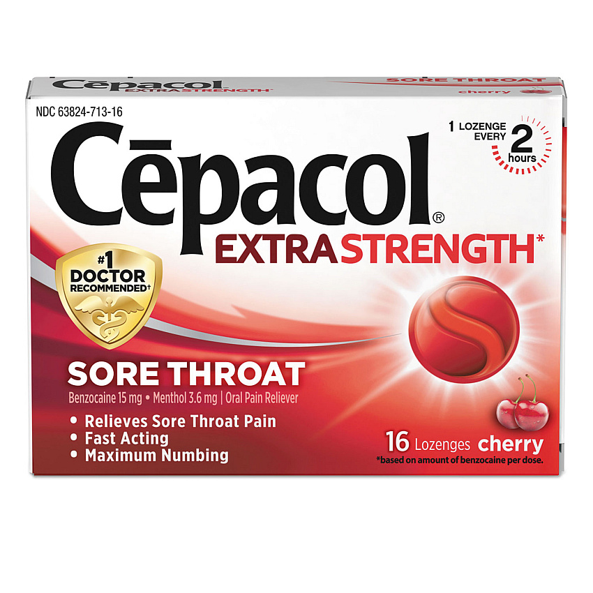 Cepacol Exta Strength Sore Throat Lozenge, Cherry, 16/Box, 24 Boxes/Carton (71016CT)