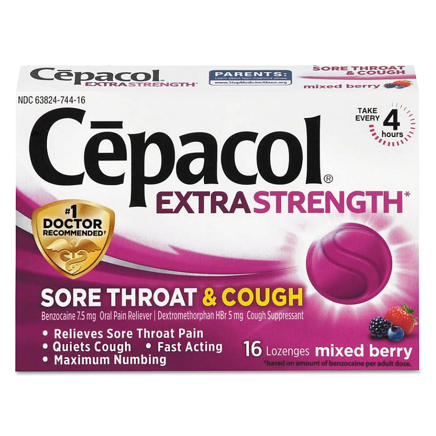 Cepacol Sore Throat and Cough Lozenges, Mixed Berry, 16/Pack, 24 Packs/Carton (74016CT)