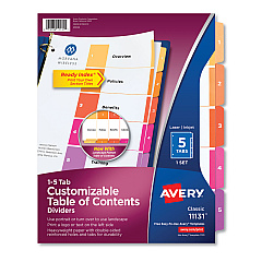 Avery Customizable TOC Ready Index Multicolor Dividers, 5-Tab, Letter (11131)