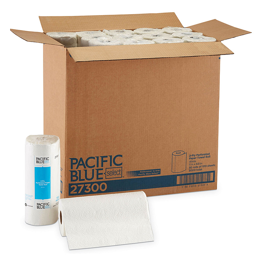 Georgia Pacific Professional Pacific Blue Select Two-Ply Perforated Paper Kitchen Roll Towels, 2-Ply, 11 x 8.8, White, 100/Roll, 30 Rolls/Carton (27300)