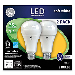 GE LED Soft White A21 Dimmable Light Bulb, 12 W, 2/Pack (65943)