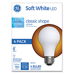 GE Classic LED Soft White Non-Dim A19 Light Bulb, 8 W, 4/Pack (99190)
