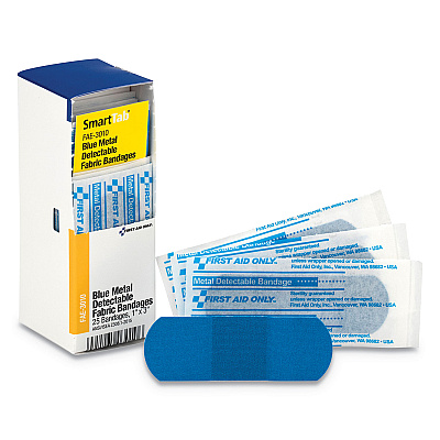 First Aid Only Refill for SmartCompliance General Cabinet, Blue Metal Detectable Bandages,1 x 3, 25/Box (FAE3010)