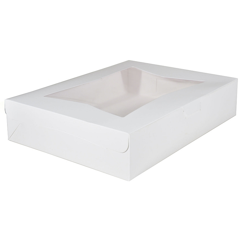 White Window Bakery Boxes With Tuck-in Lid, 19 X 14 X 6.5, White, Paper, 50/carton