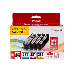 Canon PGI-280XL PGBK/CLI-281CMY, 50 Sheets PP-301 Combo Pack (2021C006)