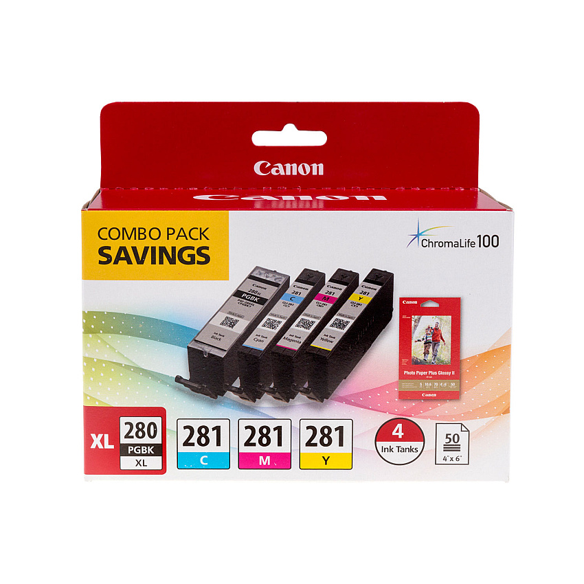 Canon PGI-280XL PGBK/CLI-281CMY, 50 Sheets PP-301 Combo Pack (2021C006)