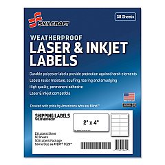 AbilityOne 7530016736220 SKILCRAFT Weatherproof Mailing Labels, Laser Printers, 2 x 4, White, 10/Sheet, 50 Sheets/Pack