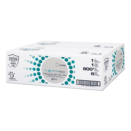 Papernet DissolveTech Paper Towel, 1-Ply, 7.8" x 800 ft, White, 6 Rolls/Case (410333)