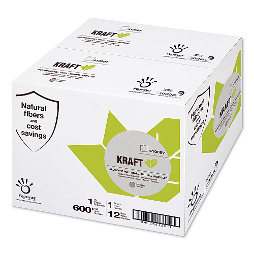 Papernet Heavenly Soft Hardwound Paper Towel, Kraft, 7.8" x 600 ft, Brown, 12 Rolls/Carton (410097)