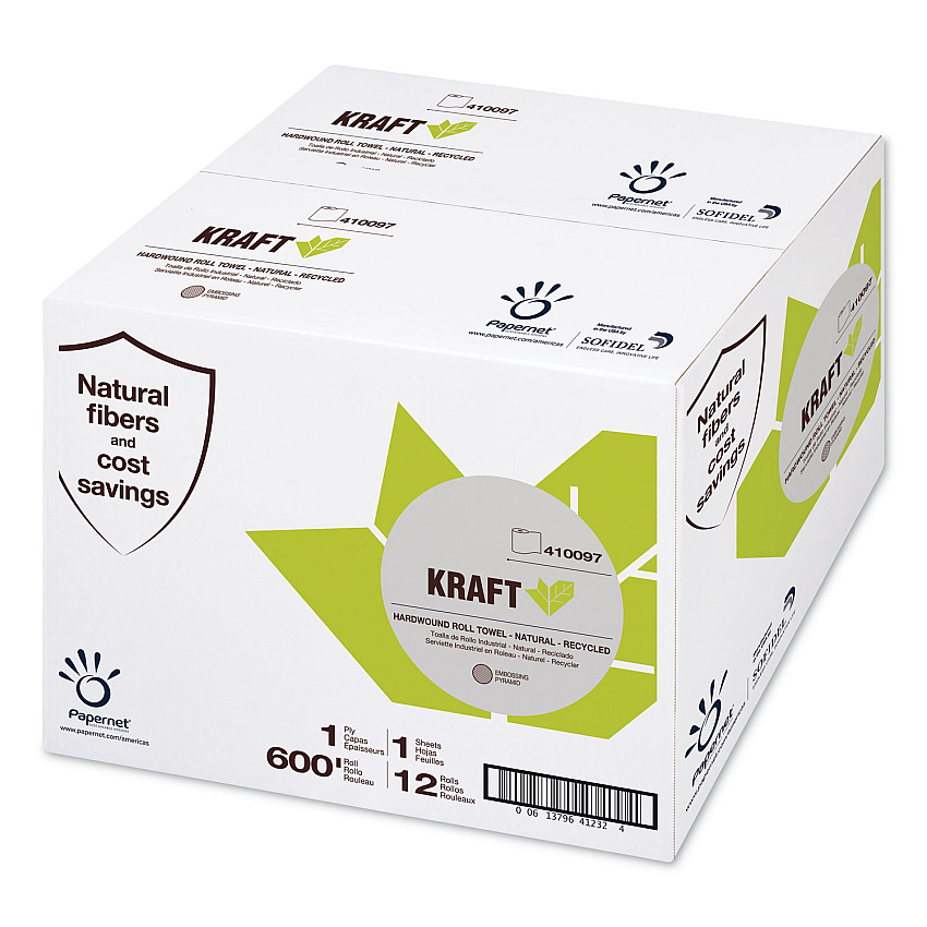 Papernet Heavenly Soft Hardwound Paper Towel, Kraft, 7.8" x 600 ft, Brown, 12 Rolls/Carton (410097)