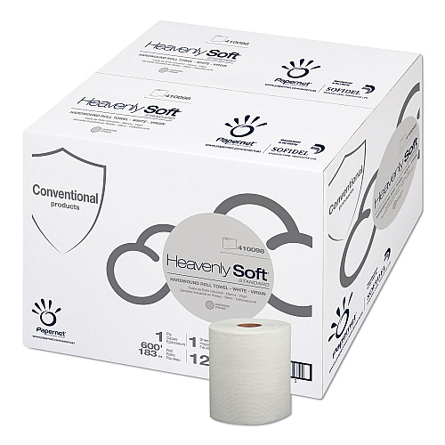 Papernet Heavenly Soft Hardwound Paper Towel, Standard, 7.8" x 600 ft, White, 12 Rolls/Carton (410098)