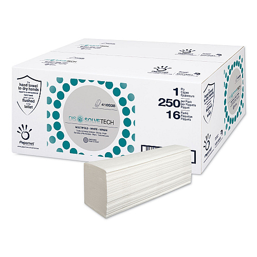 Papernet DissolveTech Paper Towel, 5.3 x 8, White, 250/Pack, 16 Packs/Carton (410338)