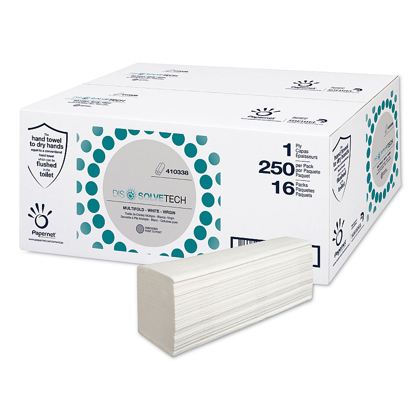 Papernet DissolveTech Paper Towel, 5.3 x 8, White, 250/Pack, 16 Packs/Carton (410338)