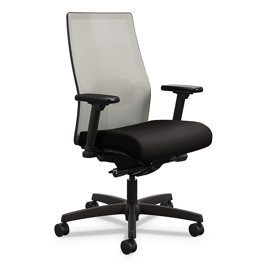 HON Ignition 2.0 4-Way Stretch Mid-Back Mesh Task Chair, Adjustable Lumbar Support, Black Seat, Fog Back, Black Base (I2M2BFLC10TK)