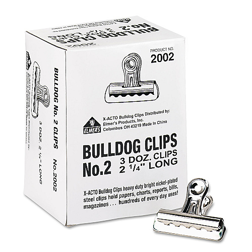 X-ACTO Bulldog Clips, Medium, Nickel-Plated, 36/Box (2002LMR)
