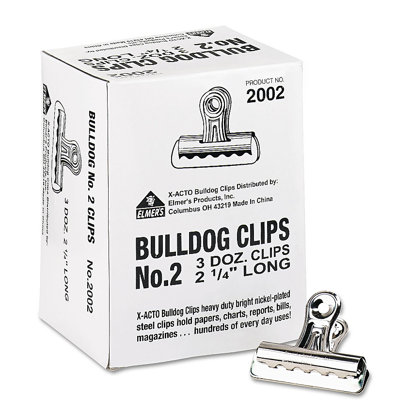 X-ACTO Bulldog Clips, Medium, Nickel-Plated, 36/Box (2002LMR)