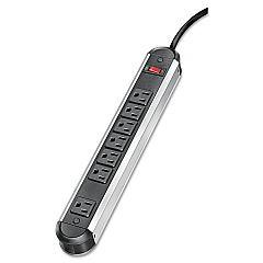 Fellowes Metal Power Strip, 7 Outlets, 12 ft Cord, Black/Silver (99089)