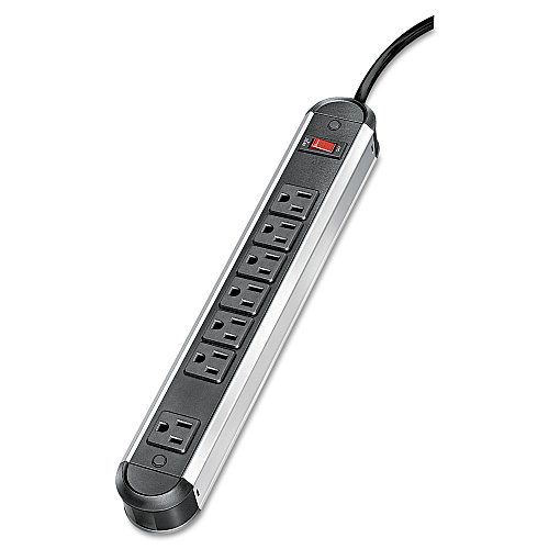 Fellowes Metal Power Strip, 7 Outlets, 12 ft Cord, Black/Silver (99089)