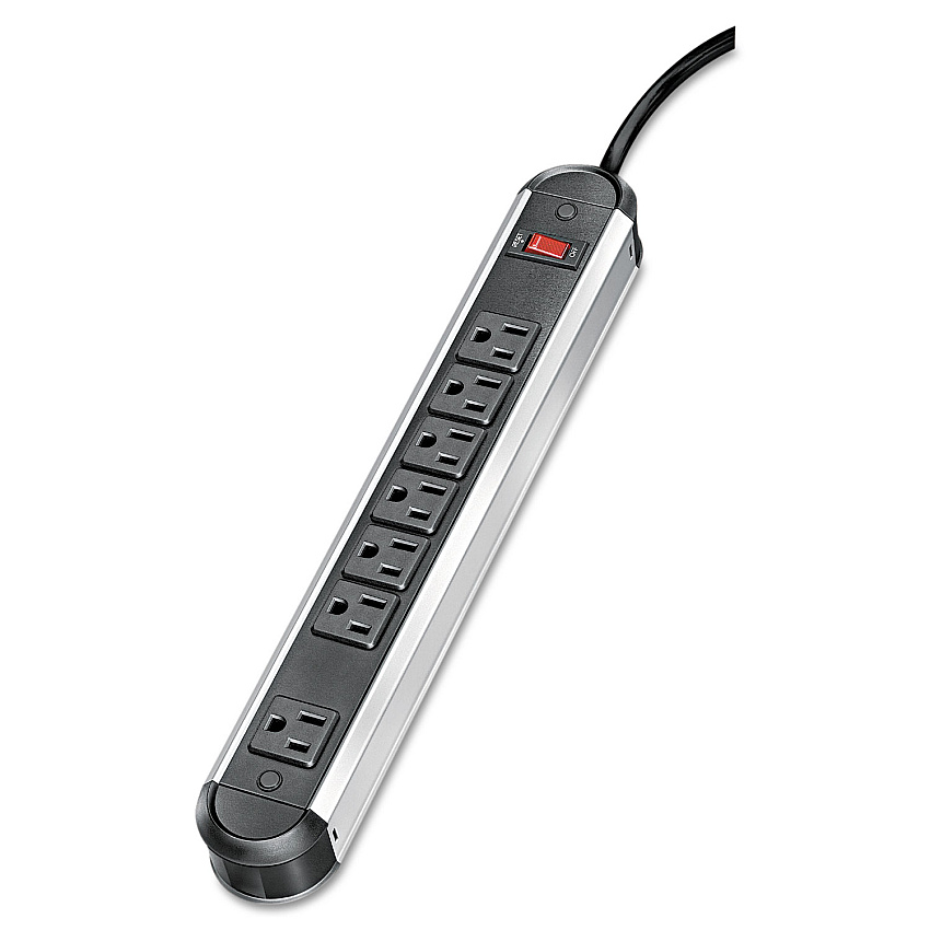 Fellowes Metal Power Strip, 7 Outlets, 12 ft Cord, Black/Silver (99089)