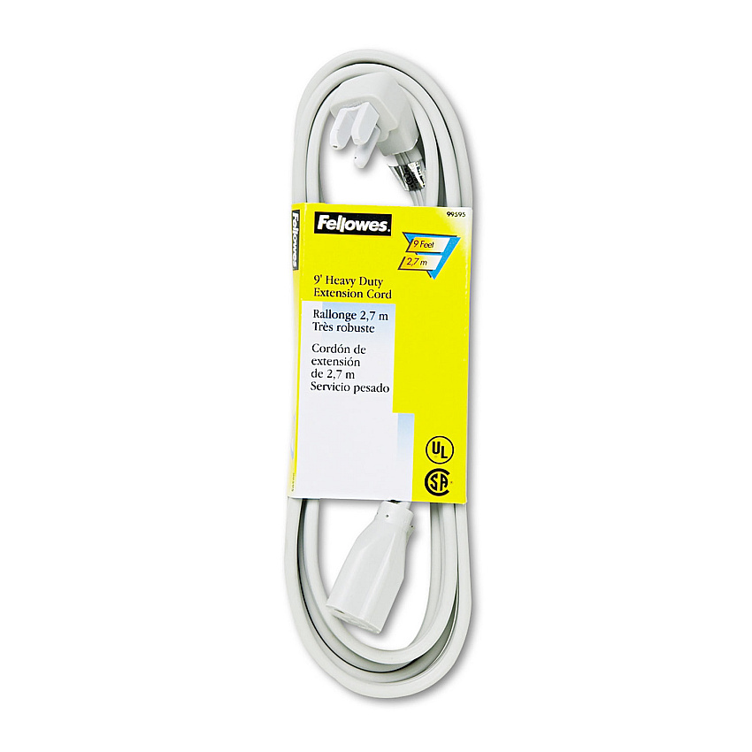 Fellowes Indoor Heavy-Duty Extension Cord, 9 ft, 15 A, Gray (99595)