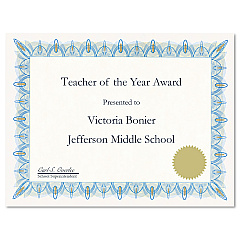 Geographics Award Certificates with Gold Seals, 8.5 x 11, Unique Blue with White Border, 25/Pack (39087)