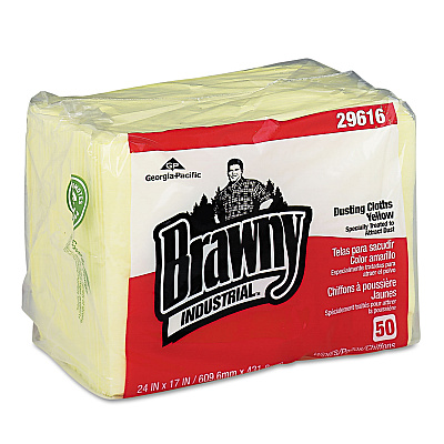 Brawny Professional Dusting Cloths Quarterfold, 17 x 24, Yellow, 50/Pack, 4 Packs/Carton (29616)