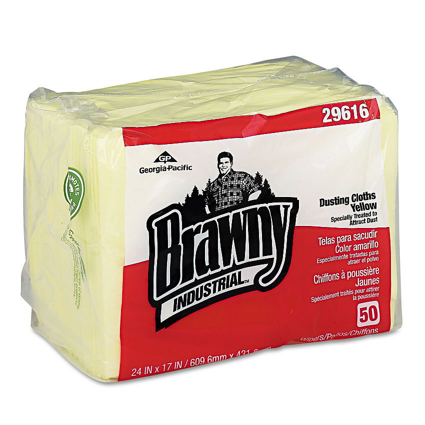 Brawny Professional Dusting Cloths Quarterfold, 17 x 24, Yellow, 50/Pack, 4 Packs/Carton (29616)