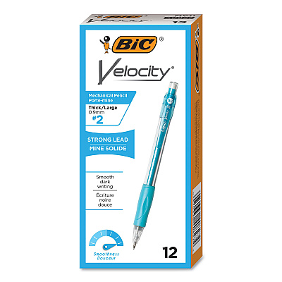 BIC Velocity Original Mechanical Pencil, 0.9 mm, HB (#2.5), Black Lead, Turquoise Barrel, Dozen (MV11BK)