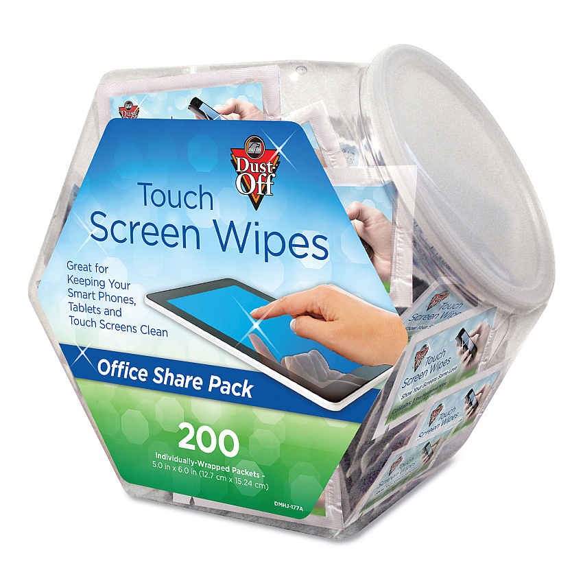Dust-Off Touch Screen Wipes, 5 x 6, Citrus, 200 Individual Foil Packets in an Easy Grab Jar (DMHJ)