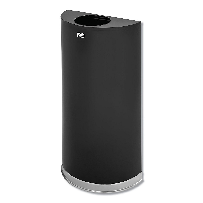 Rubbermaid Commercial European and Metallic Series Open Top Receptacle, Half-Round, 12 gal, Black/Chrome (SO1220B)