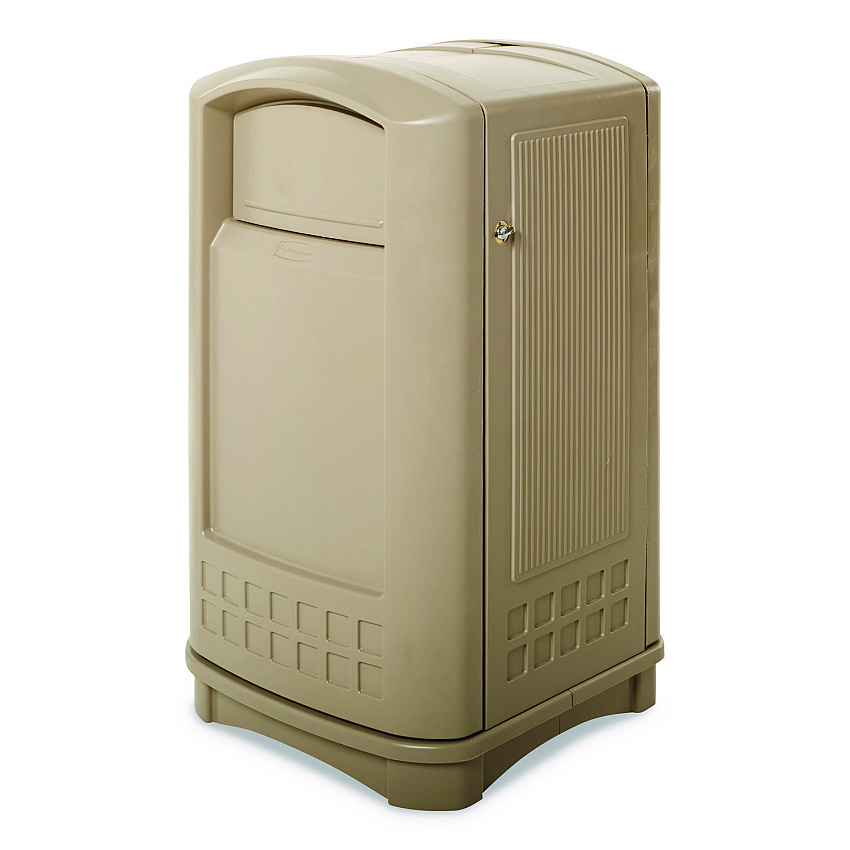 Rubbermaid Commercial Plaza Indoor/Outdoor Waste Container, Rectangular, Plastic, 50 gal, Beige (396400BG)