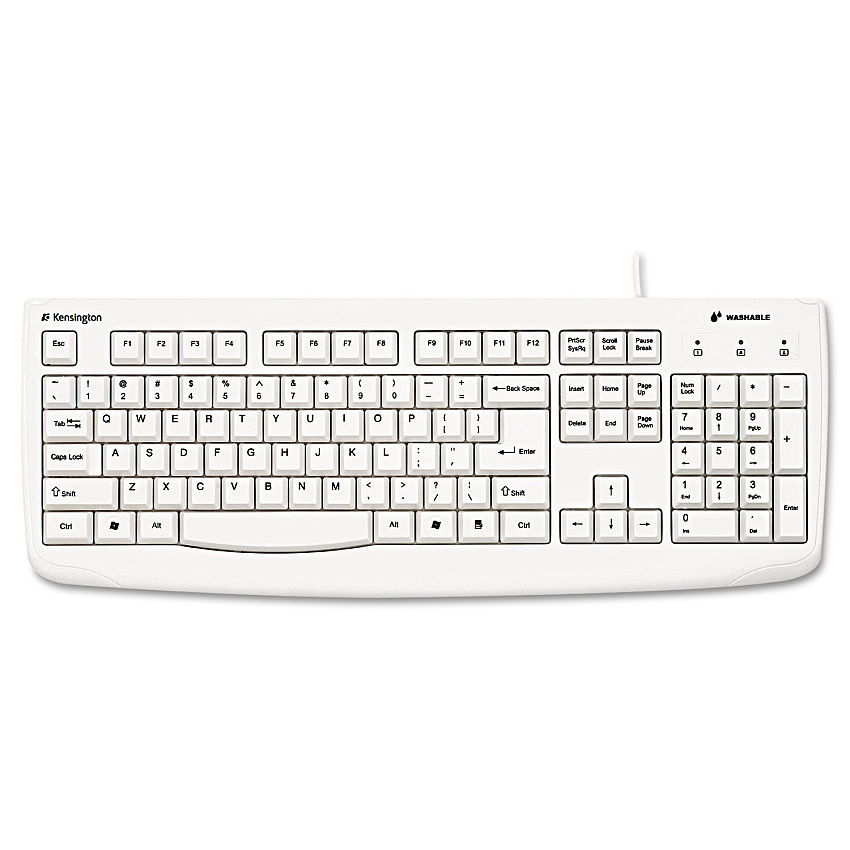 Kensington Pro Fit USB Washable Keyboard, 104 Keys, White (64406)