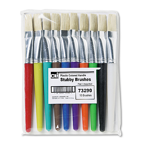Charles Leonard Stubby Brush Set, Natural Bristle, Flat Profile, 10/Set (73290)