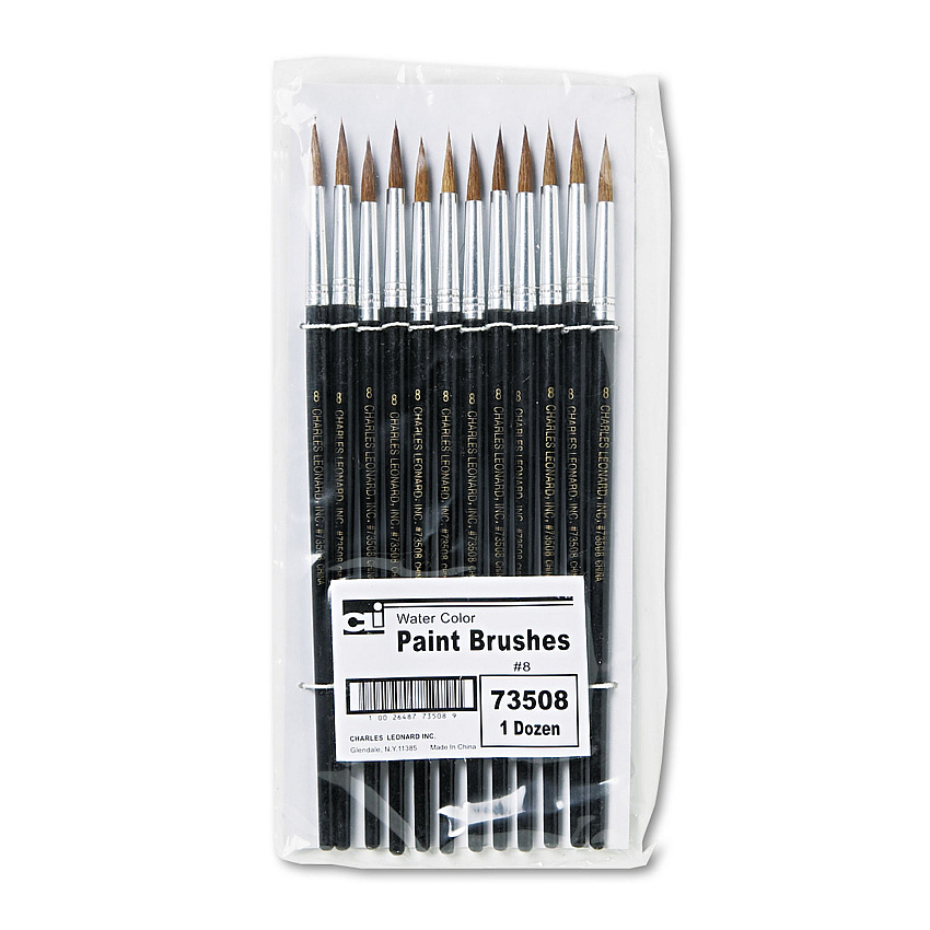 Charles Leonard Artist Brush, Size 8, Camel Hair, Round Profile, 12/Pack (73508)