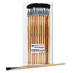 Charles Leonard Long Handle Easel Brush, Size 12, Natural Bristle, Flat Profile, 12/Pack (73550)