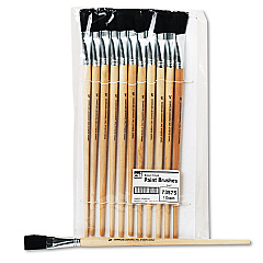 Charles Leonard Long Handle Easel Brush, Size 18, Natural Bristle, Flat Profile, 12/Pack (73575)