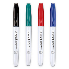 Universal Pen Style Dry Erase Marker, Fine Bullet Tip, Assorted Colors, 4/Set (UNV43670)
