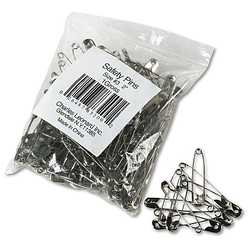 Charles Leonard Safety Pins, Nickel-Plated, Steel, 2" Length, 144/Pack (83200)
