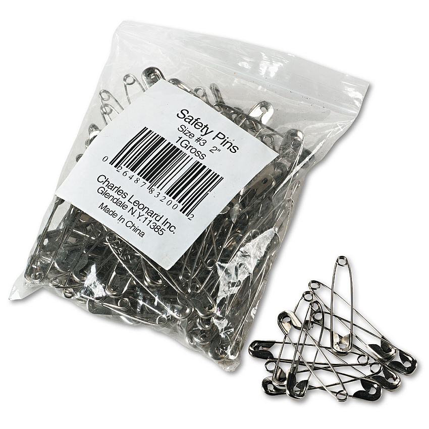 Charles Leonard Safety Pins, Nickel-Plated, Steel, 2" Length, 144/Pack (83200)