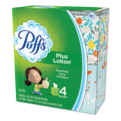 Puffs Plus Lotion Facial Tissue, 1-Ply, White, 56 Sheets/Box, 24 Boxes/Carton (34899CT)