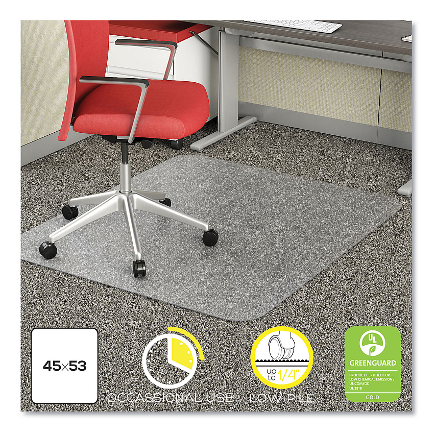 deflecto EconoMat Occasional Use Chair Mat for Low Pile Carpet, 45 x 53, Rectangular, Clear (CM11242COM)