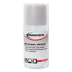Innovera Anti-Static Gel Screen Cleaner, With Gray Microfiber Cloth, 4 Oz Spray Bottle