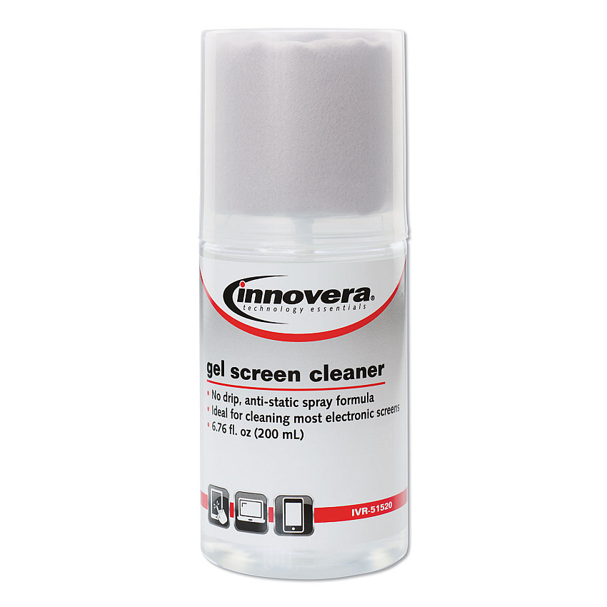 Innovera Anti-Static Gel Screen Cleaner, With Gray Microfiber Cloth, 4 Oz Spray Bottle