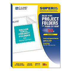 C-Line Deluxe Vinyl Project Folders, Letter Size, Clear, 50/Box (62138)
