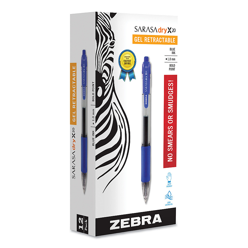 Zebra Sarasa Dry Gel X20 Gel Pen, Retractable, Bold 1 mm, Blue Ink, Translucent Blue Barrel, 12/Pack (46620)