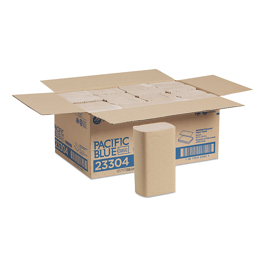 Georgia Pacific Professional Pacific Blue Basic M-Fold Paper Towels, 9.2 x 9.4, Brown, 250/Pack, 16 Packs/Carton (23304)
