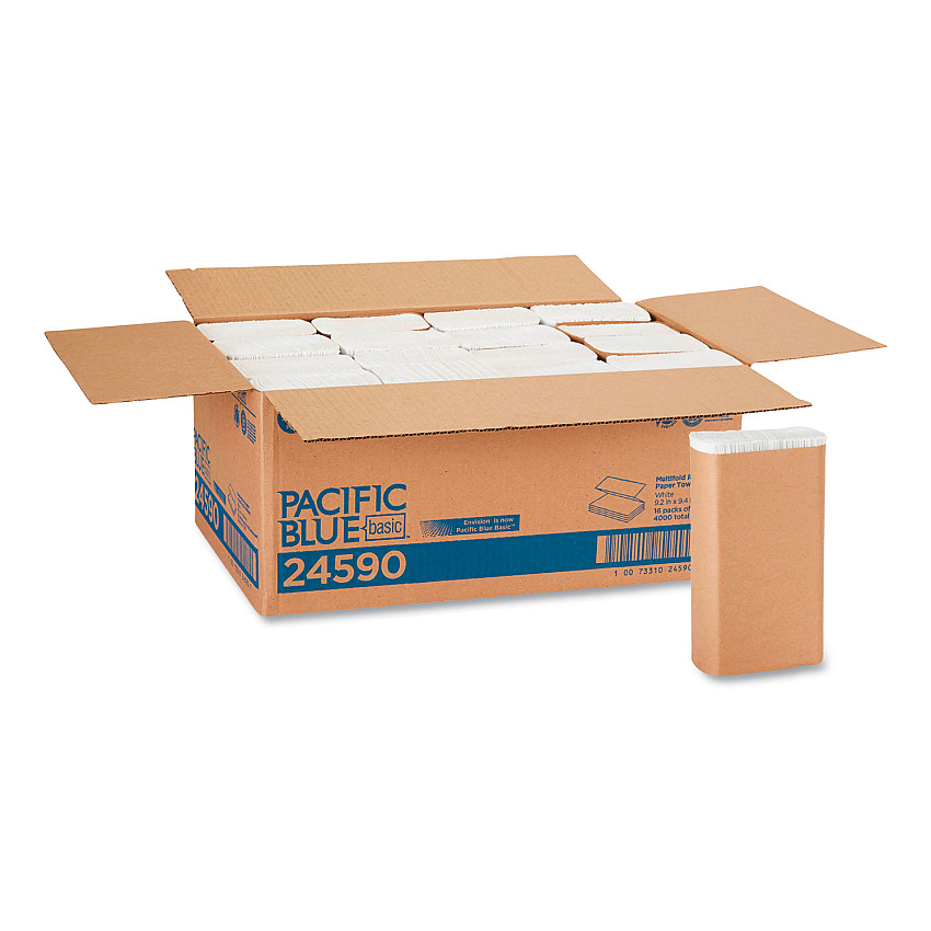 Georgia Pacific Professional Pacific Blue Basic M-Fold Paper Towels, 9.2 x 9.4, White, 250/Pack, 16 Packs/Carton (24590)