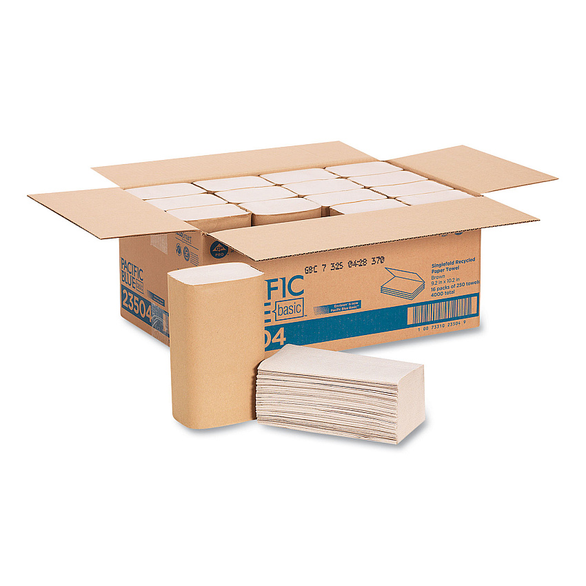 Georgia Pacific Professional Pacific Blue Basic S-Fold Paper Towels, 10.25 x 9.25, Brown, 250/Pack, 16 Packs/Carton (23504)