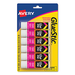 Avery Permanent Glue Stic Value Pack, 0.26 oz, Applies White, Dries Clear, 6/Pack (98095)